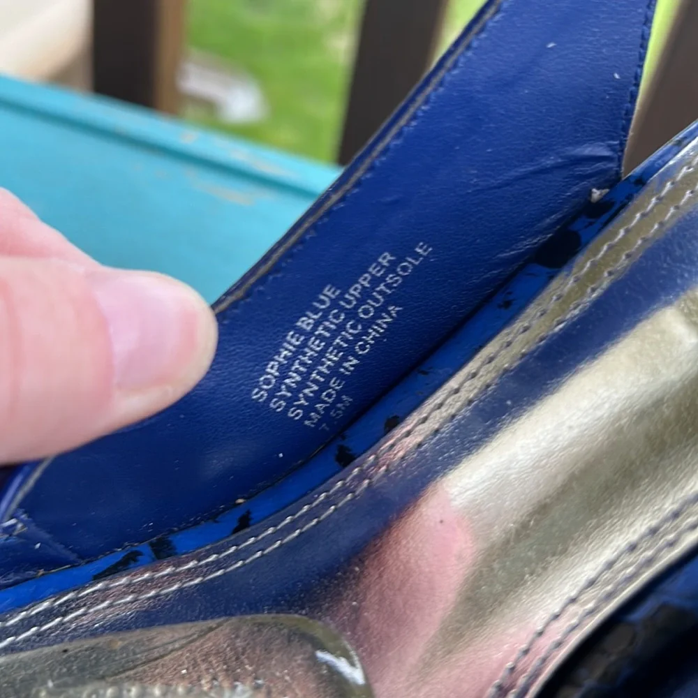 WHBM Ladies 7.5 Sophie Blue Peep Toe Wedge Shoe